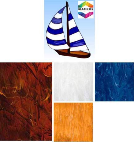 Tiffany-Glaskunst-Set mit Fensterbild-Vorlage " Segelschiff ",Artikelnummer 2000034.