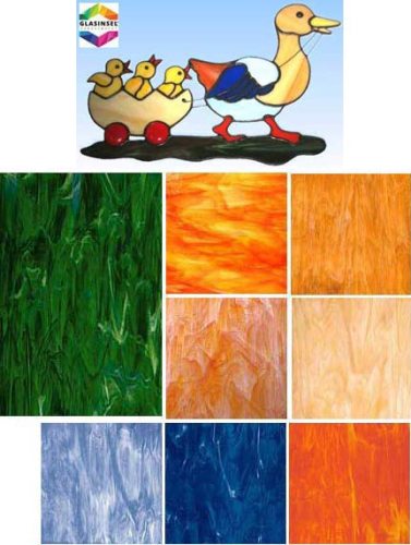 Tiffany-Glaskunst-Set mit Fensterbild-Vorlage " Entenfamilie ",Artikelnummer 2000035.