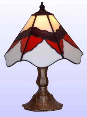 Table lamp " Blatt ",stained glass,white,red,dark brown,beige,height ca. 26 cm,diameter ca. 20 cm,item number 2006,manufactured in our own atelier in Goettingen,Germany.