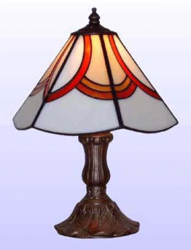 Table lamp " Bogen ",stained glass,light beige,red,orange,light amber,height ca. 26 cm,diameter ca. 20 cm,item number 2002,manufactured in our own atelier in Goettingen,Germany.