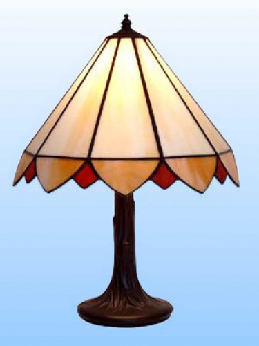 Table lamp " Energie ",stained glass,light amber,light brown,red,height ca. 42 cm,diameter ca. 28,5 cm,item number 2047.