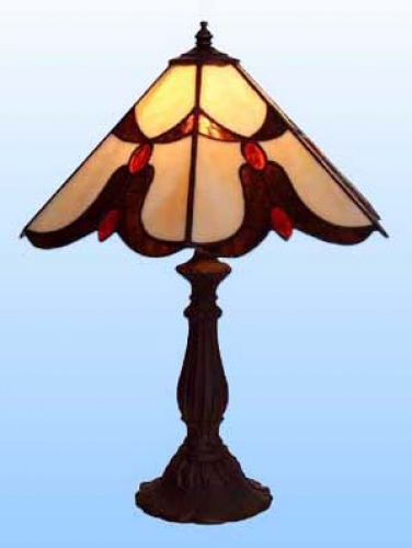 Table lamp " Facette ",stained glass,amber,brown,red faceted jewels,height ca. 35 cm,diameter ca. 29 cm,item number 2037 by.