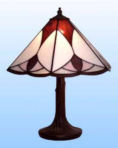 Table lamp " Jugendstil ",stained glass,white,pink,violet,dark brown,height ca. 34 cm,diameter ca. 30 cm,item number 2026 c.