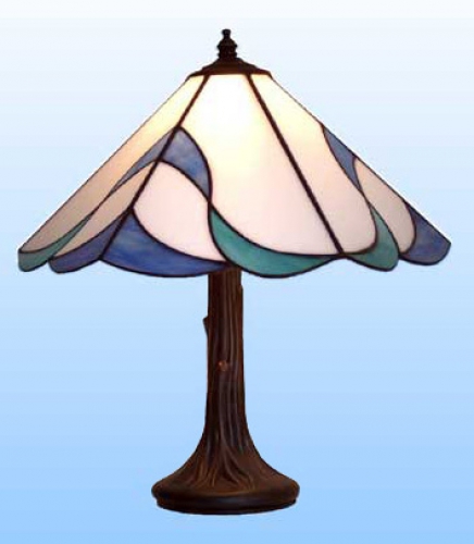 Table lamp " Magic Flower ",stained glass,white,blue,turquoise,height ca. 31 cm,diameter ca. 29 cm,item number 2031.