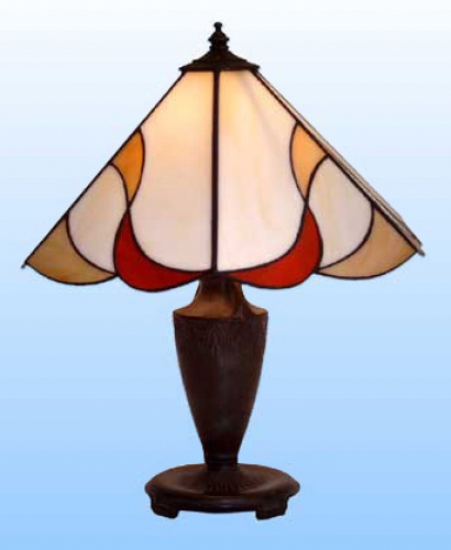 Table lamp " Magic Flower ",stained glass,light amber,light brown,red,height ca. 31 cm,diameter ca. 29 cm,item number 2031 x.