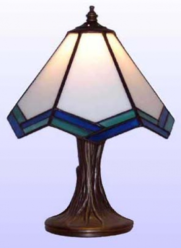 Table lamp " Novem ",stained glass,white,blue,turquoise,height ca. 26 cm,diameter ca. 20 cm,item number 2009,manufactured in our own atelier in Goettingen,Germany.