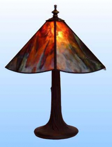 Table lamp " Panino ",stained glass,chord,dark brown,amber,violet,height ca. 36 cm,diameter ca. 29,5 cm,item number 2001M.