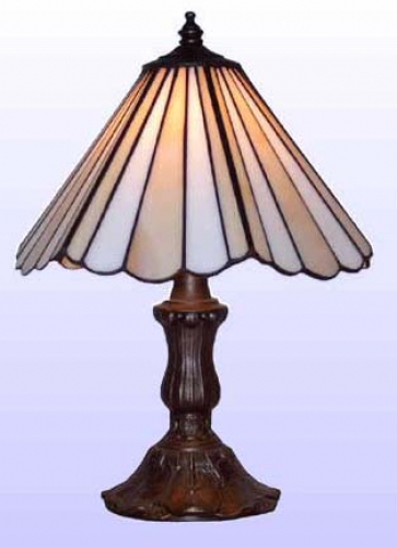 Table lamp " Streifen ",stained glass,white,beige,height ca. 26 cm,diameter ca. 20 cm,item number 2013,manufactured in our own atelier in Goettingen,Germany.