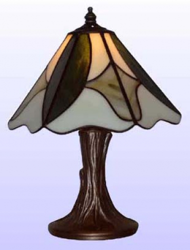 Table lamp " Wappen ",stained glass,white green,green,height ca. 26 cm,diameter ca. 20 cm,item number 2003,manufactured in our own atelier in Goettingen,Germany.