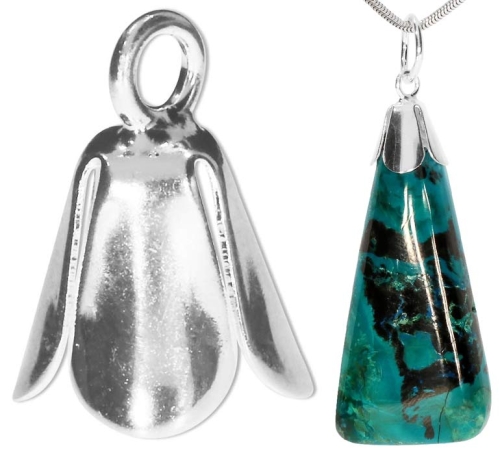 Tulip,4-leaf,height ca. 12 mm,with glueing area and loop,diameter ca. 1,8 mm,925 Sterling Silver,item number 3437A.