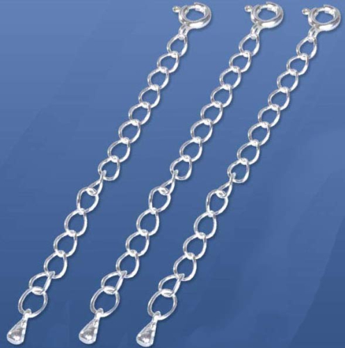Verlängerungsketten mit Federring,Länge ca. 60 mm,Kettenglieddurchmesser ca. 4 mm,925er Sterling Silber,3 Stücke,Artikelnummer 3598E-3.