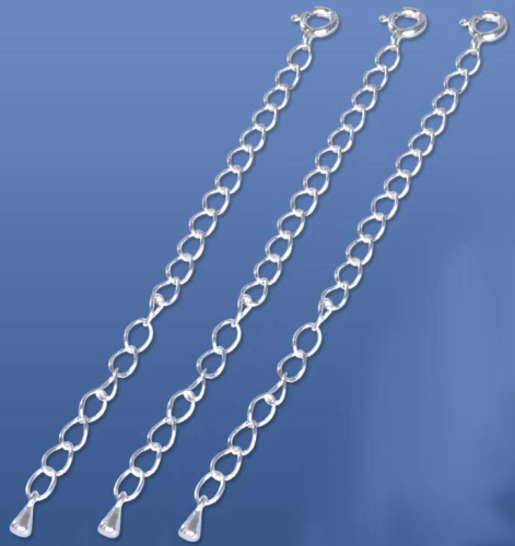 Extension chains with spring washer,length ca. 80 mm,link diameter ca. 4 mm,925 Sterling Silver,3 pieces,item number 3598F-3.