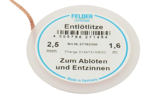 Copper cord,desoldering tape,reinforcing system,unsolder wire,width ca. 2,5 mm,length ca. 1,6 m,item number 4221501.