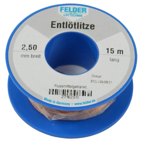 Copper cord,desoldering tape,reinforcing system,unsolder wire,width ca. 2,5 mm,length ca. 15 m,item number 4221515.