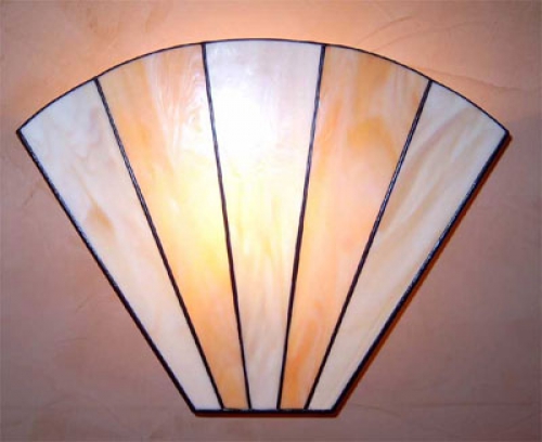 Wall lamp " Rita ",stained glass,white,light brown,amber,width ca. 36 cm,height ca. 37,5 cm,item number 3000,manufactured in our own atelier.Carmen Harusta,Glasinsel ®,Goettingen,Germany.