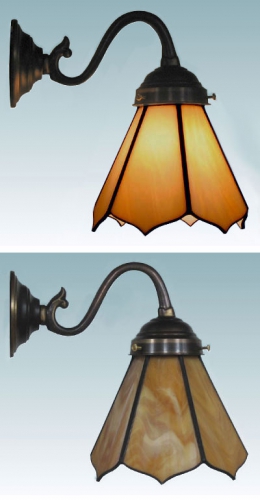 Wall lamp,antique wall bracket,socket E14,max. 60 Watt,shade diameter ca. 14,5 cm,stained glass,light brown,opalescent,item number 70018002 b,manufactured in our own atelier.Carmen Harusta,Glasinsel ®,Goettingen,Germany.