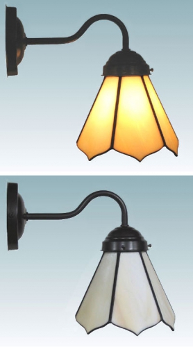 Wall lamp,brown wall bracket,socket E14,max. 60 Watt,shade diameter ca. 14,5 cm,stained glass,beige,ivory,opalescent,item number 70038002 a,manufactured in our own atelier.Carmen Harusta,Glasinsel ®,Goettingen,Germany.