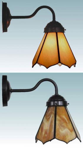 Wall lamp,brown wall bracket,socket E14,max. 60 Watt,shade diameter ca. 14,5 cm,stained glass,light brown,opalescent,item number 70038002 b,manufactured in our own atelier.Carmen Harusta,Glasinsel ®,Goettingen,Germany.