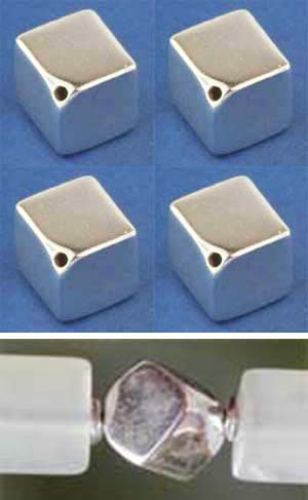 Leichte Würfel,diagonal gebohrt,Kantenlänge ca. 6 mm,925er Sterling Silber,4 Stücke,Artikelnummer 3967DX-4.
