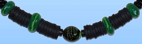 Glass beads necklace " Green and Black ",length ca. 50 cm