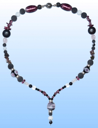Glass beads necklace " Y - Pink ",length ca. 55 cm