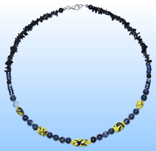 Glass beads necklace " Gray and Yellow ",length ca. 50 cm