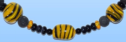 Glass beads necklace " Yellow and Black ",length ca. 44 cm