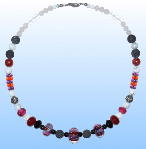 Glass beads necklace " Red,White,Pink ",length ca. 48 cm