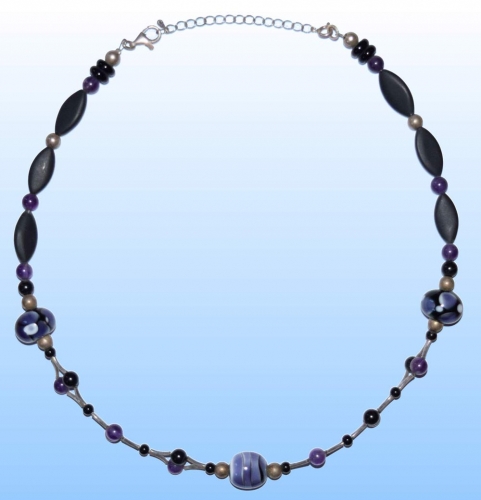 Glass beads necklace " Black and Lilac ",length 45 - 51 cm