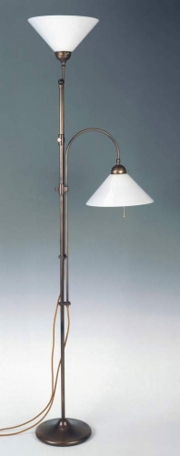 Floor lamp,torchiere lamp with reading lamp,antique brass,shades white