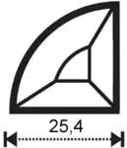 Bevel,quarter-circle,radius ca. 1",ca. 25,4 mm
