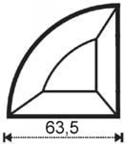 Bevel,quarter-circle,radius ca. 2 1/2",ca. 63,5 mm