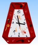 Wanduhr " Trapez ",rot,weiss,schwarz,gelb,orange,ca. 23 x 18 cm