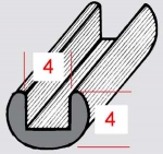 Randblei,U-Profil,rund,4 x 4 mm,Länge 2 m,gerollt