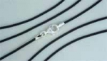 Caoutchouc cord,black,diameter 1,5 mm,length 70 cm,with carabiner clasp,925 Sterling Silver,item number 3239G.