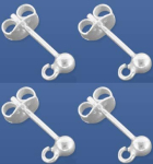 Ear studs with open ring,with bead,Ø ca. 3 mm,Sterling Silver,4 pieces,item number 3685B-4.