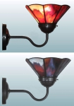 Wall lamp,wall washer with brown wall bracket and with stained glass lampshade,diameter ca. 17,5 cm,red-brown,white,green,orange,opalescent,chord,item number 70048001 a,manufactured in our own atelier.Carmen Harusta,Glasinsel ®,Goettingen,Germany.