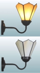 Wandleuchte,Wandfluter mit braunem Wandarm und mit Lampenschirm,Durchmesser ca. 14,5 cm,Tiffany-Glaskunst,beige,elfenbein,Opalescentglas,Artikelnummer 70048002 a.Carmen Harusta,Glasinsel ®,Göttingen,Deutschland.