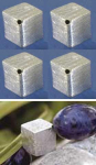 Cubes,diagonal drilled,edge length ca. 6 mm,Sterling Silver,brushed,4 pieces,item number 3802D-4.