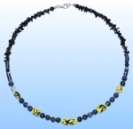 Collier mit Glasperlen,Unikat," Grau und Gelb ",Länge ca. 50 cm