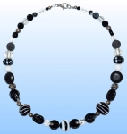Glass beads necklace " Black,White,Clear ",length ca. 43 cm